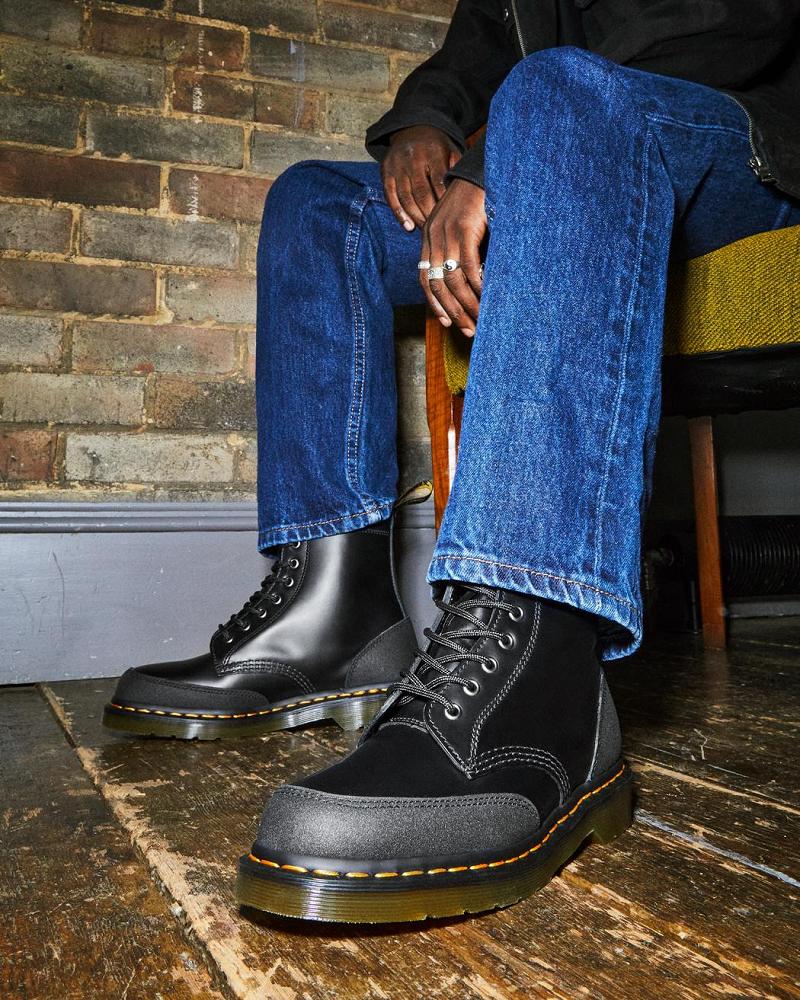 Black Men's Dr Martens 1460 Guard Panel Leather Lace Up Boots | CA 513ZUT